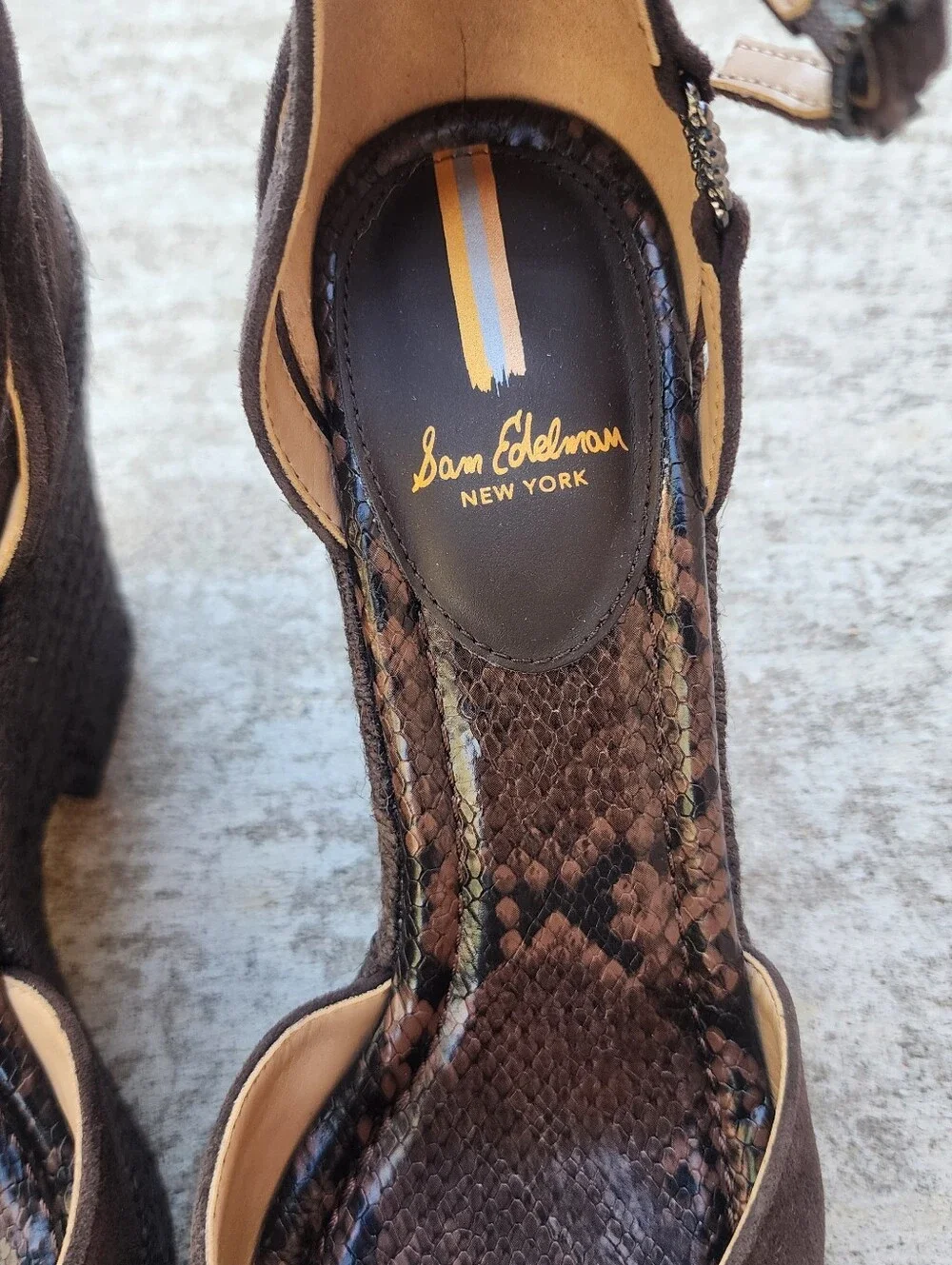 Sam Elderman Nati Platform Wedge Espadrille Ankle Strap Choc Brown Pumps, Sz 8.5